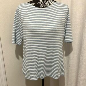 🎁2/$12 Charter Club White, Blue & Silver Metallic Thread Short Sleeve Tee